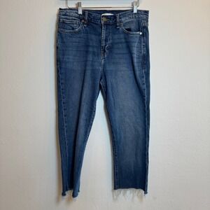 Habitual Womens 6/28 Blue Denim Cropped Straight Leg Logan JeansFrayed Hem Jeans